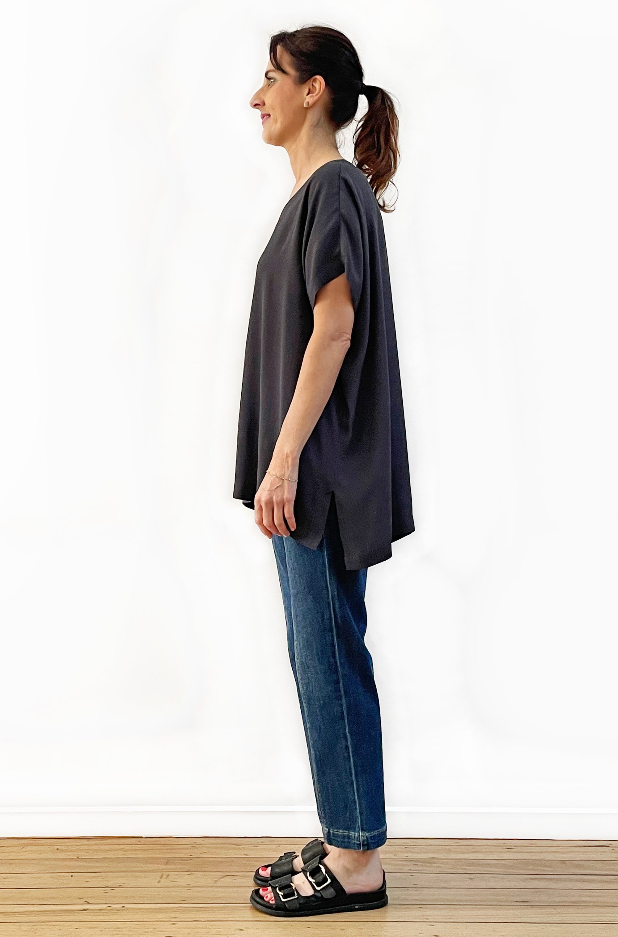 VISCOSE WOVEN TEE TOP LEAD GREY