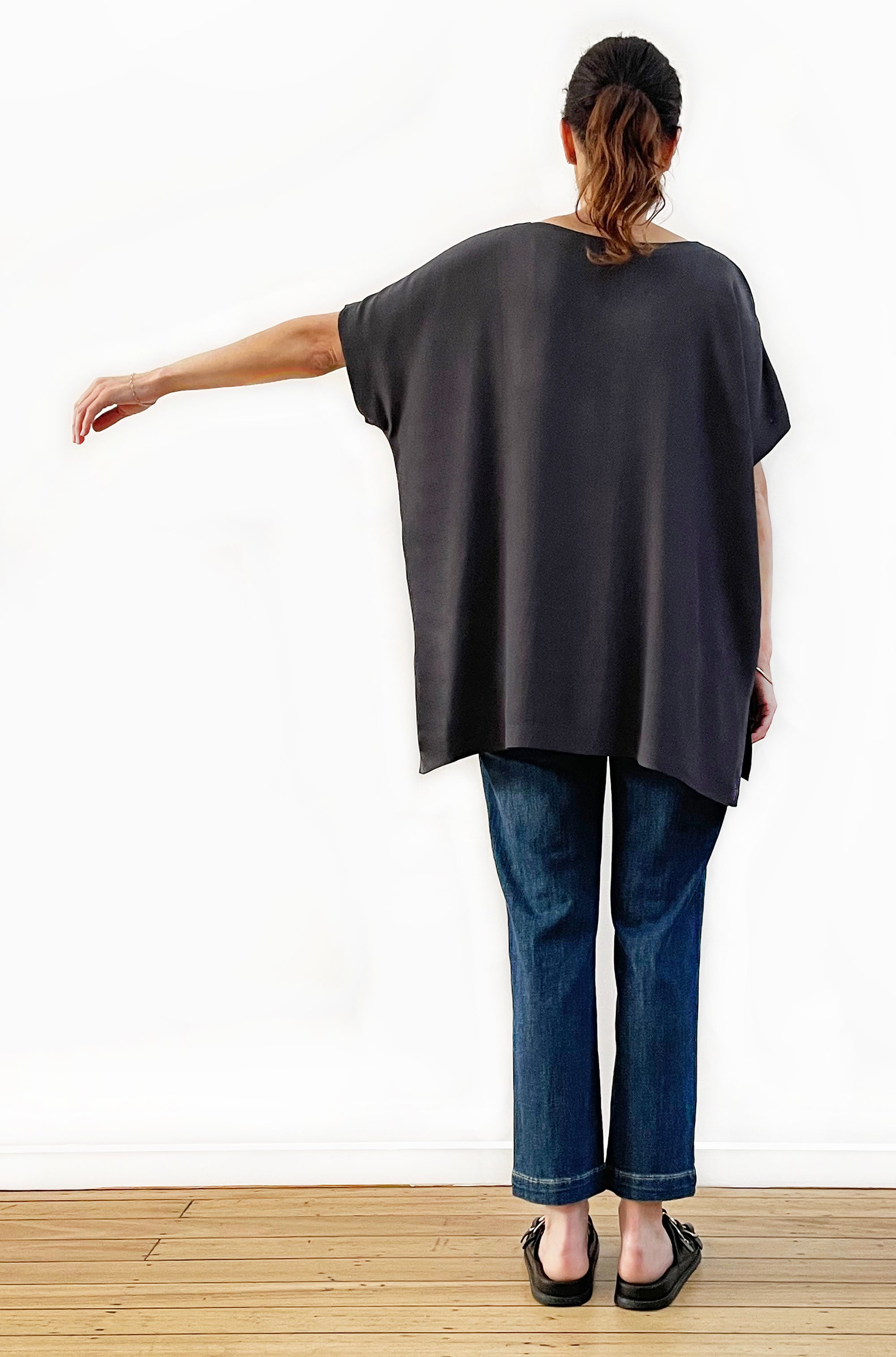 VISCOSE WOVEN TEE TOP LEAD GREY