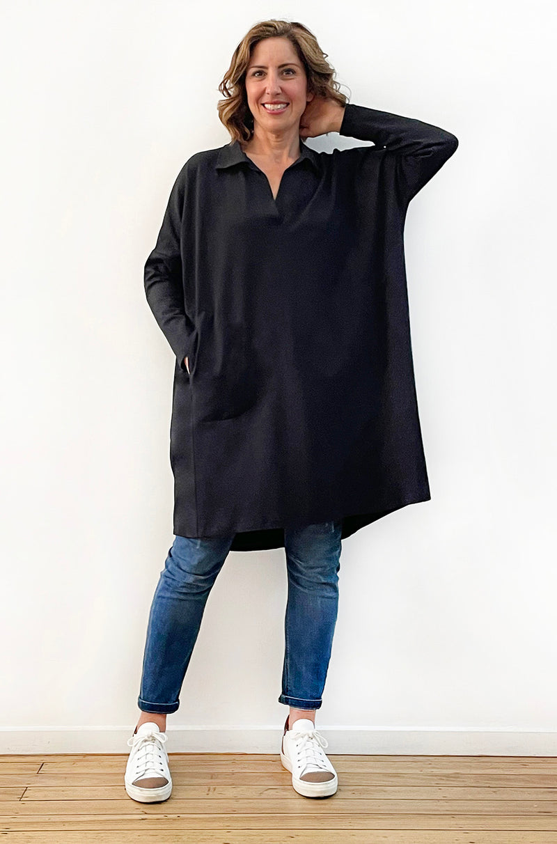 BAMBOO/ORGANIC COTTON COLLARED DRESS BLACK