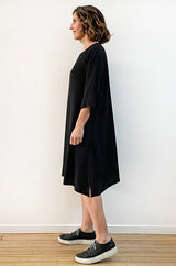 VISCOSE A-LINE SHIFT DRESS BLACK