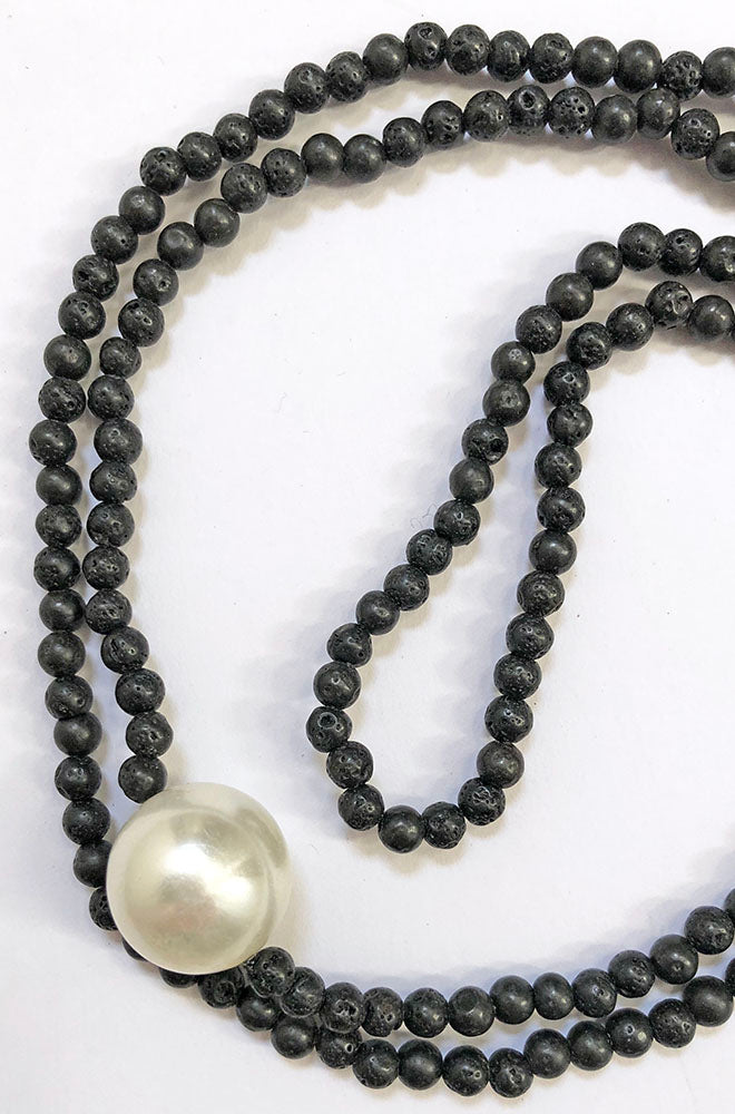 SHELL PEARL AND LAVA BEAD NECKLACE