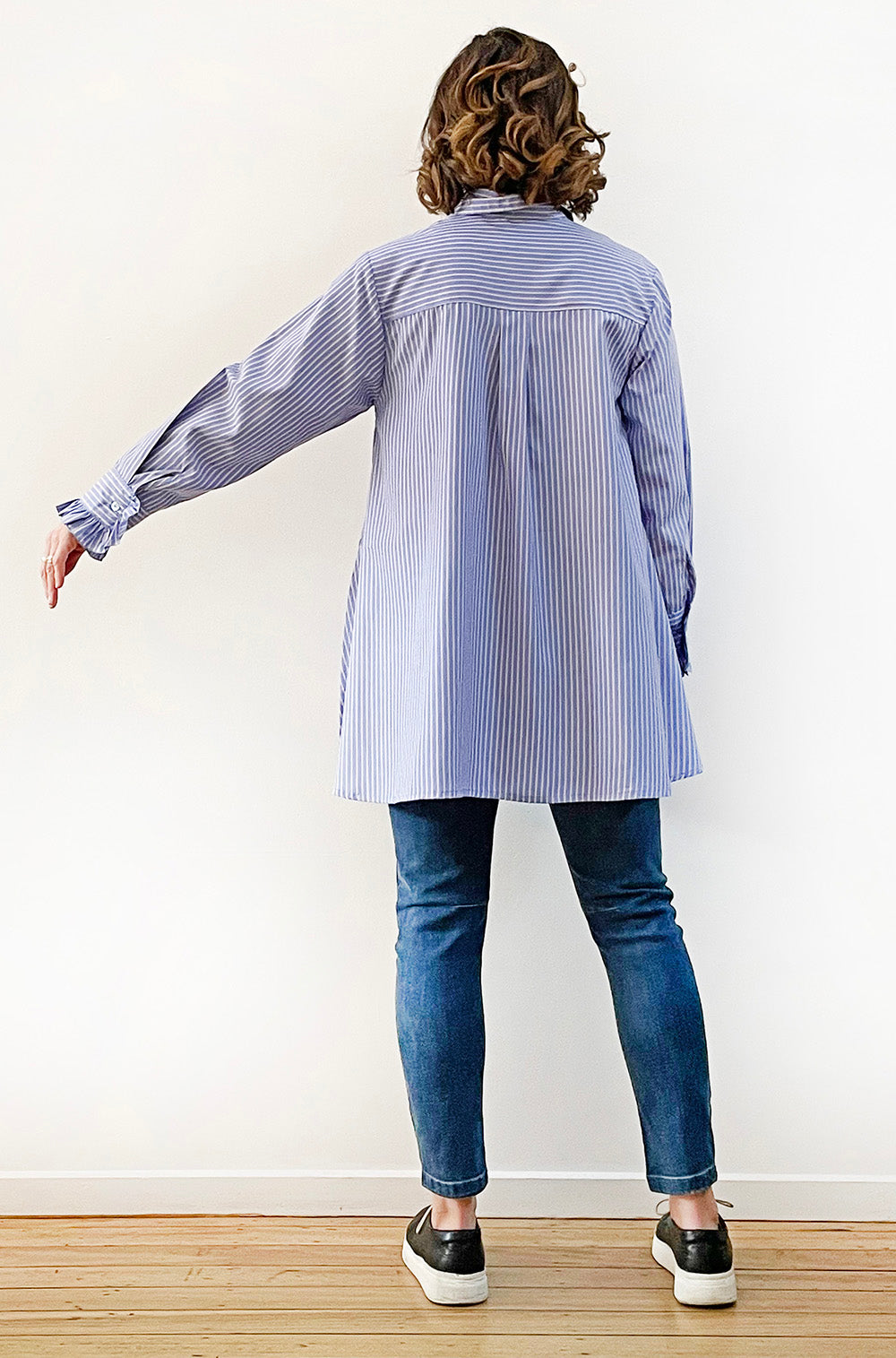 FRILL DETAIL SWING SHIRT BLUE STRIPE