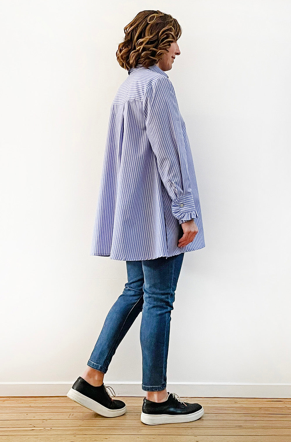 FRILL DETAIL SWING SHIRT BLUE STRIPE