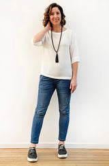 VISCOSE FITTED SLEEVE TOP IVORY