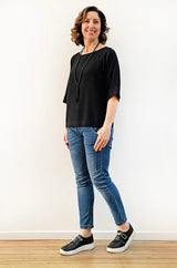 VISCOSE FITTED SLEEVE TOP BLACK