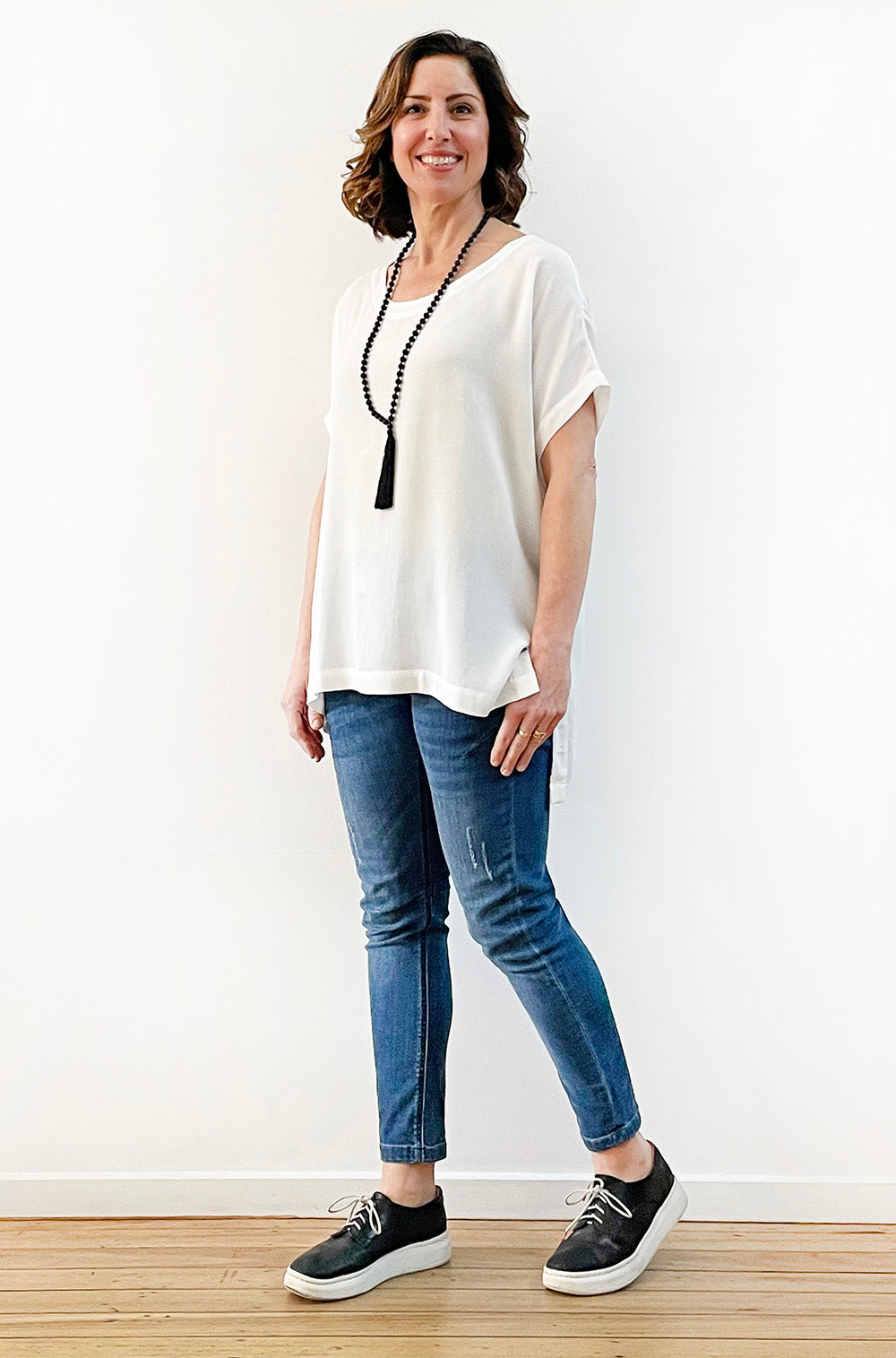 VISCOSE WOVEN TEE IVORY