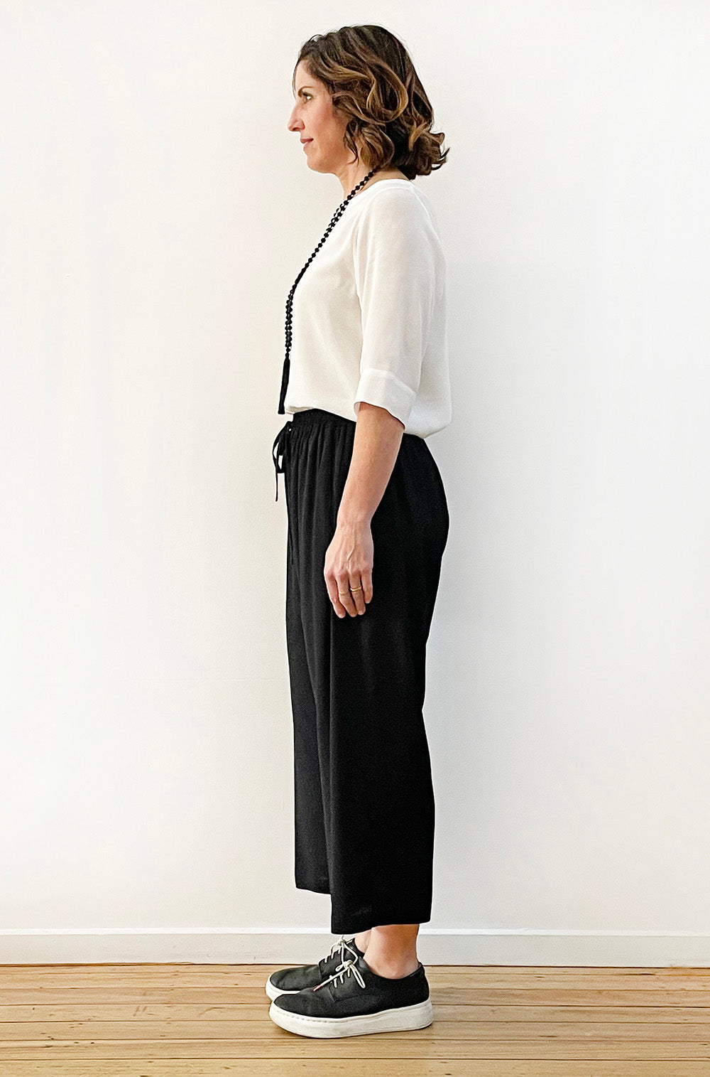 VISCOSE CROPPED WIDE LEG PANT BLACK