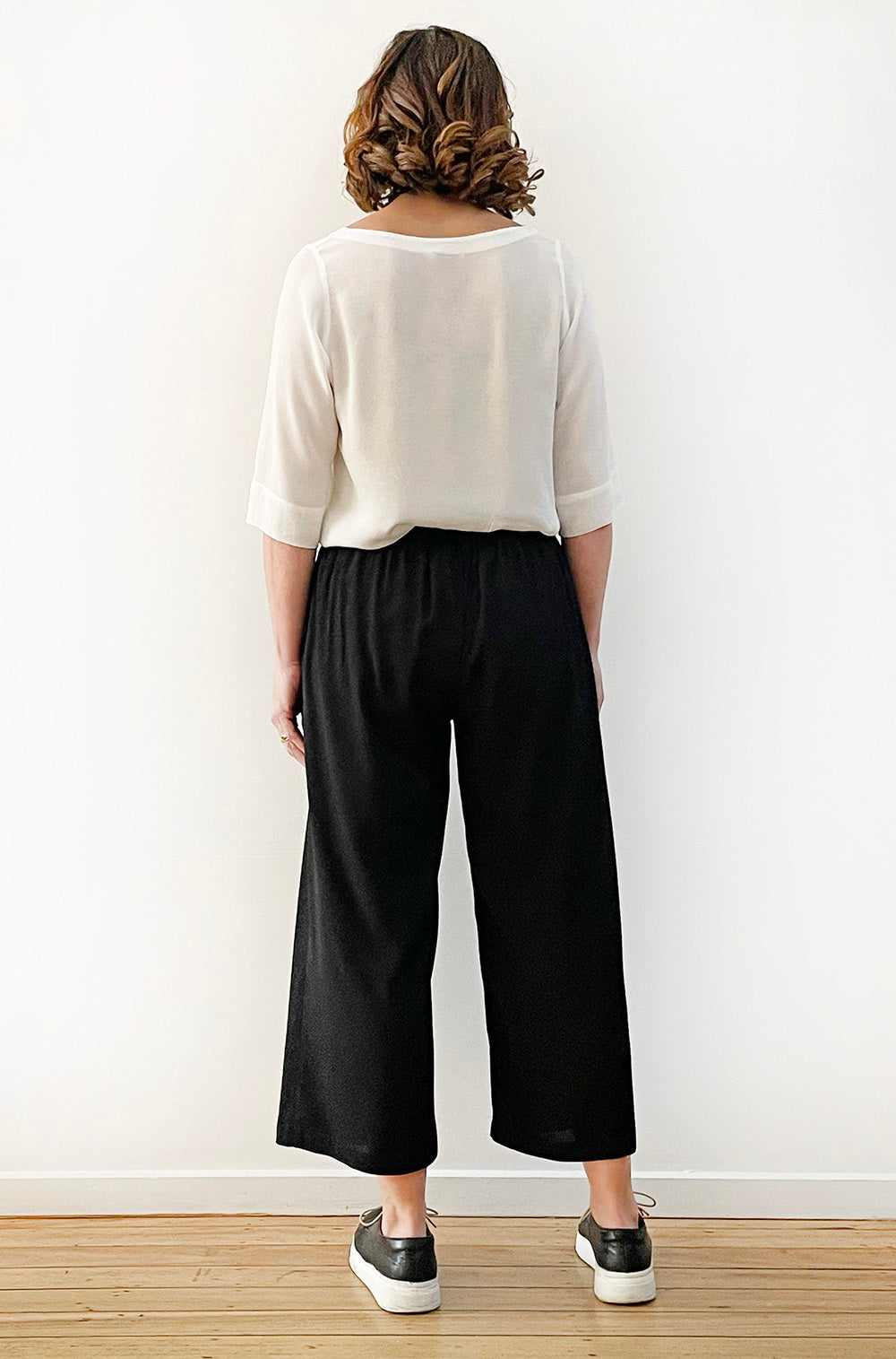 VISCOSE CROPPED WIDE LEG PANT BLACK