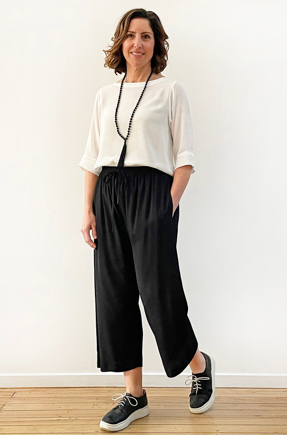 VISCOSE CROPPED WIDE LEG PANT BLACK