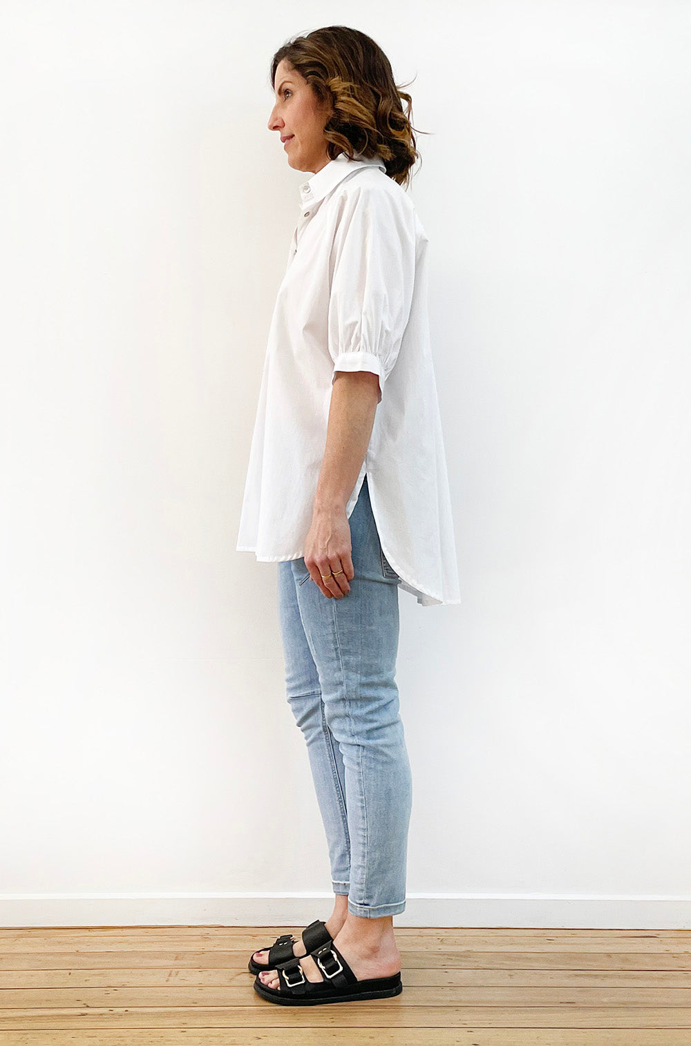 COTTON GATHERED SLEEVE SHIRT WHITE