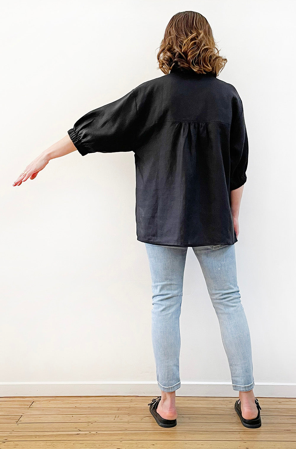 LINEN BUTTON THRU SHIRT BLACK