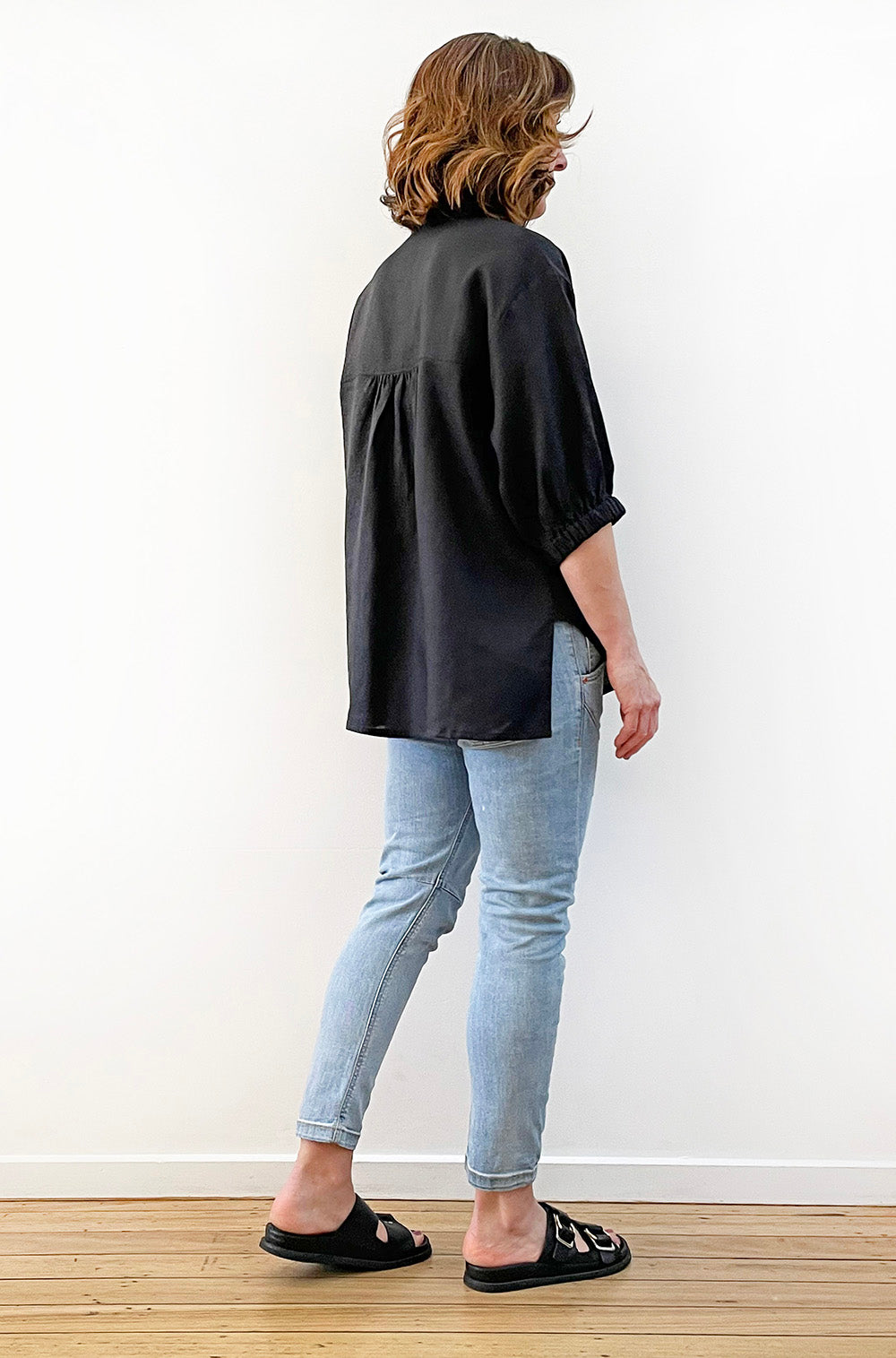 LINEN BUTTON THRU SHIRT BLACK