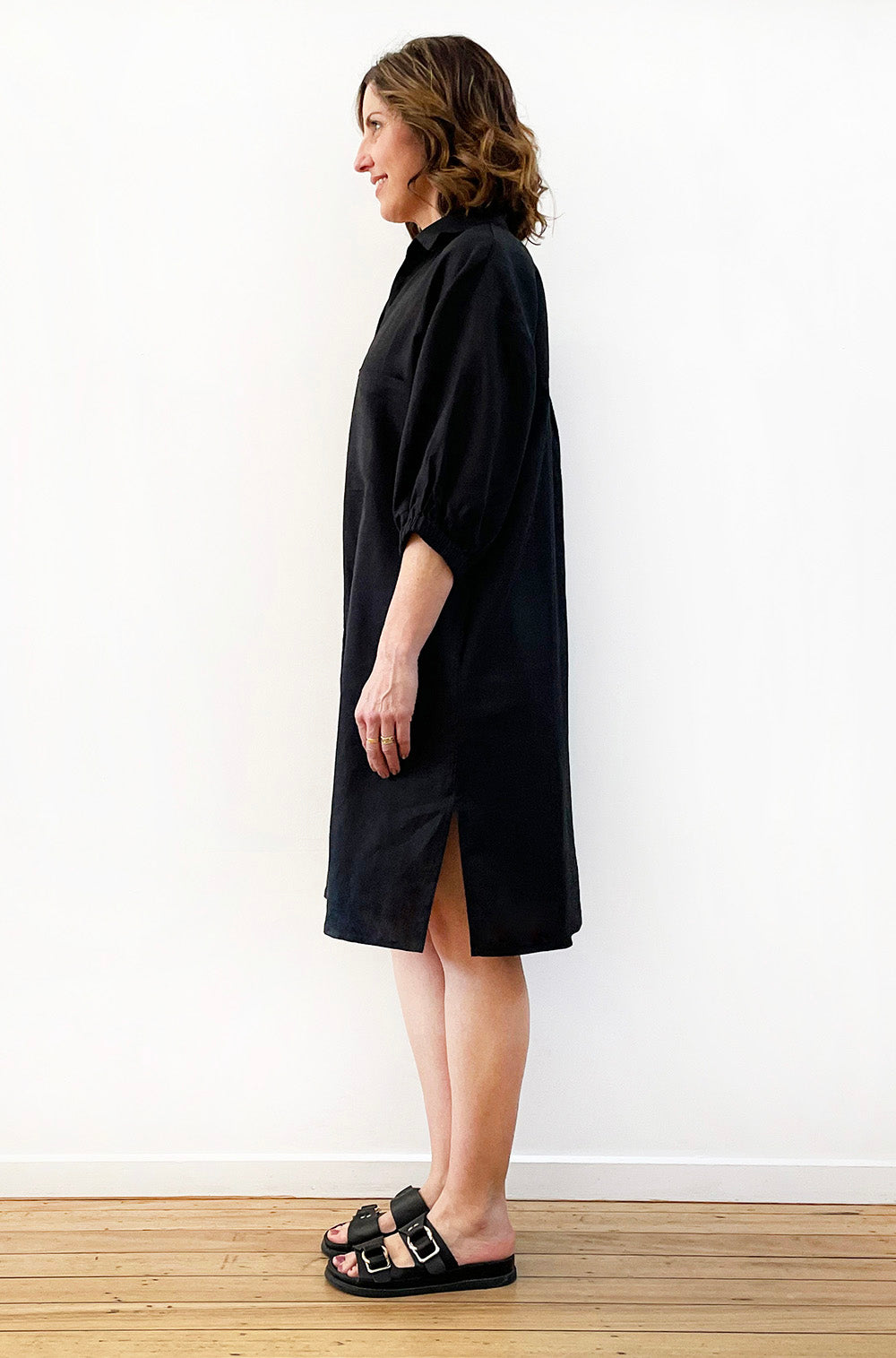 LINEN BUTTON THRU SHIRT DRESS BLACK