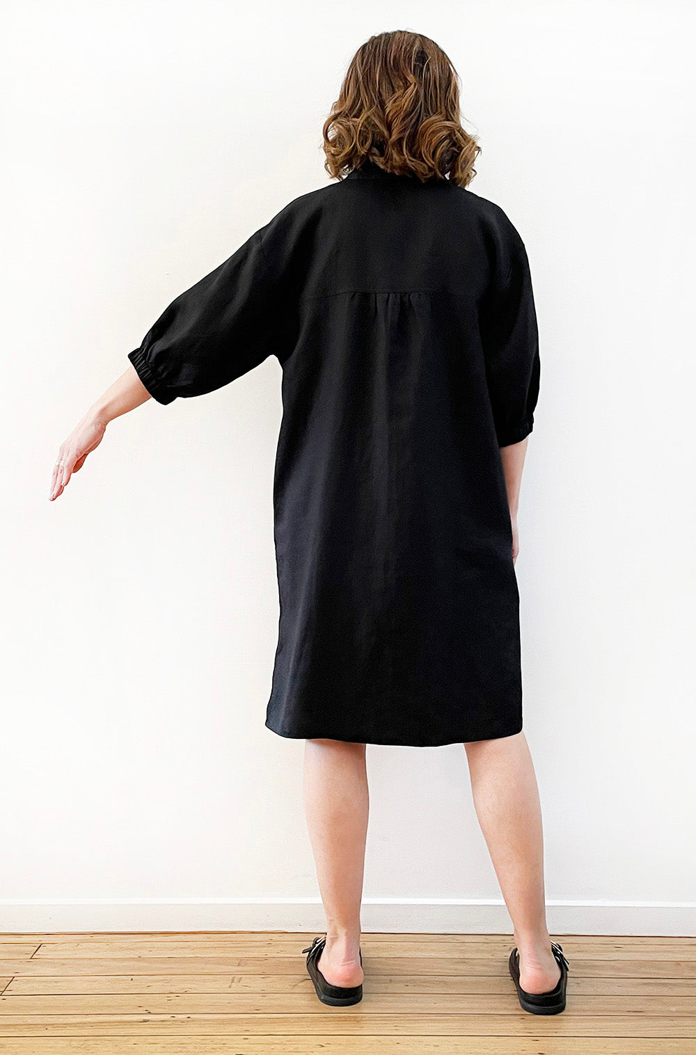 LINEN BUTTON THRU SHIRT DRESS BLACK