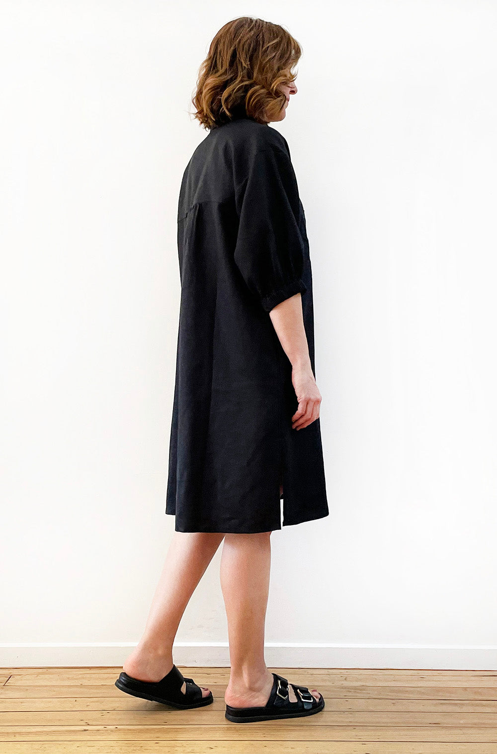 LINEN BUTTON THRU SHIRT DRESS BLACK