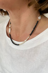 FRESHWATER PEARL AND LAVA STONE NECKLACE
