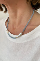 FRESHWATER PEARL AND AQUAMARINE NECKLACE