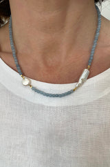 FRESHWATER PEARL AND AQUAMARINE NECKLACE