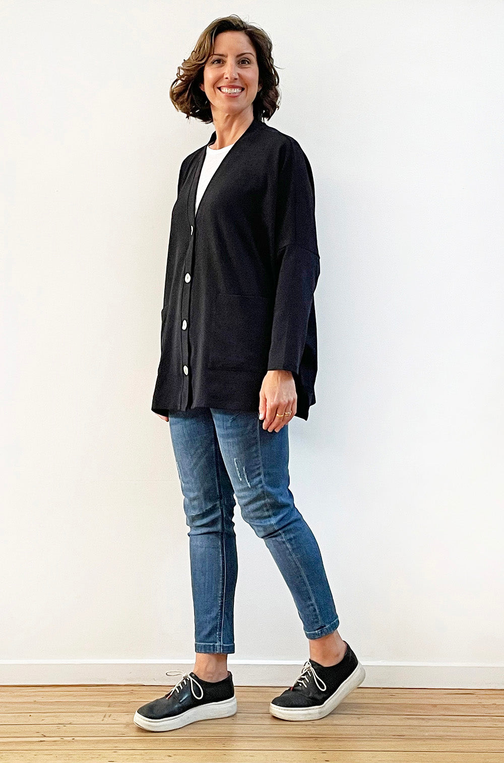 BAMBOO/ORGANIC COTTON BUTTON THRU CARDI BLACK