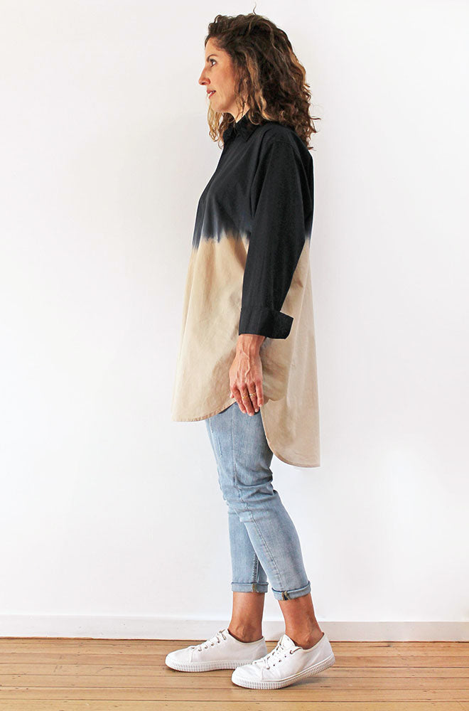 100% COTTON VOILE LONG SLEEVE OVERSHIRT DIP DYE