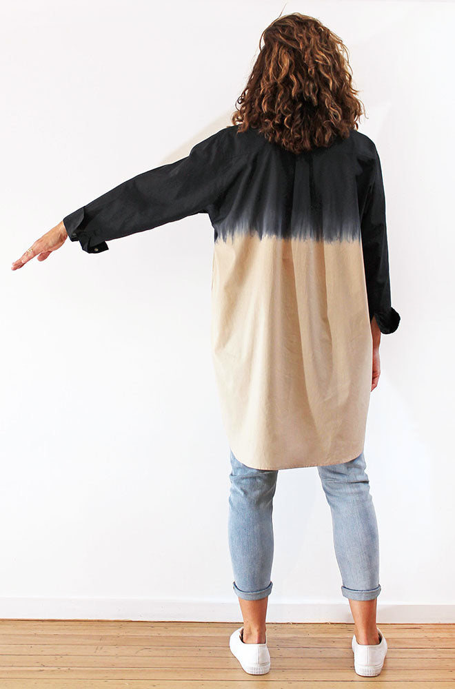 100% COTTON VOILE LONG SLEEVE OVERSHIRT DIP DYE