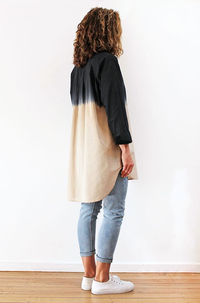 100% COTTON VOILE LONG SLEEVE OVERSHIRT DIP DYE