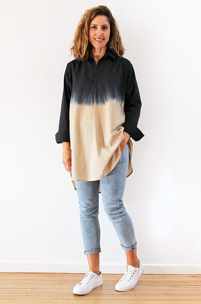 100% COTTON VOILE LONG SLEEVE OVERSHIRT DIP DYE