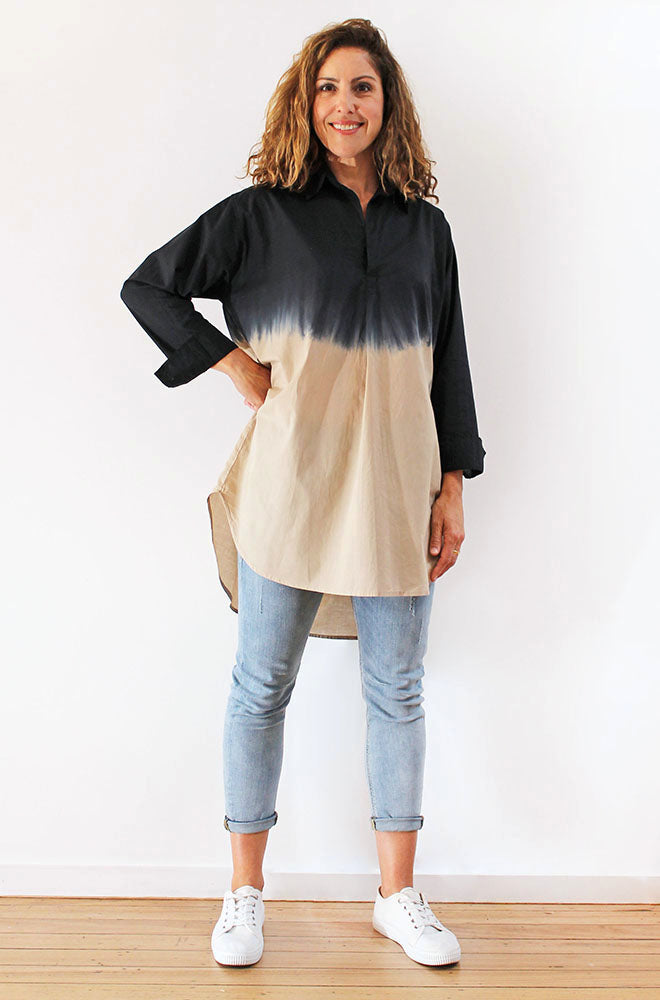 100% COTTON VOILE LONG SLEEVE OVERSHIRT DIP DYE