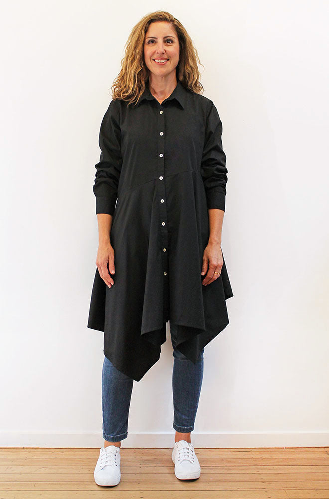 COTTON ASYMMETRICAL SHIRT DRESS BLACK