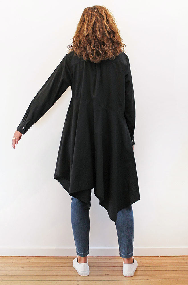 COTTON ASYMMETRICAL SHIRT DRESS BLACK