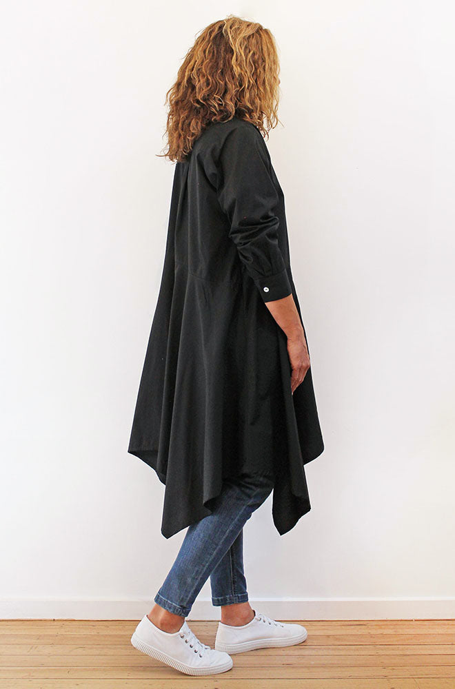 COTTON ASYMMETRICAL SHIRT DRESS BLACK