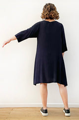 VISCOSE A-LINE SHIFT DRESS NAVY