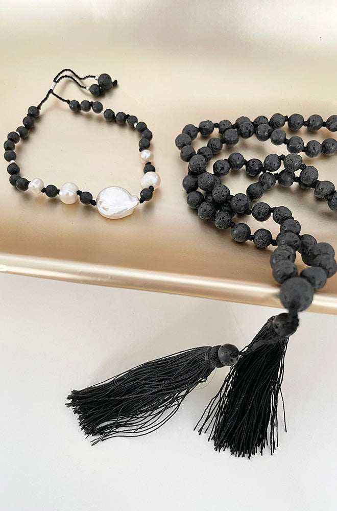 LAVA STONE TASSEL NECKLACE