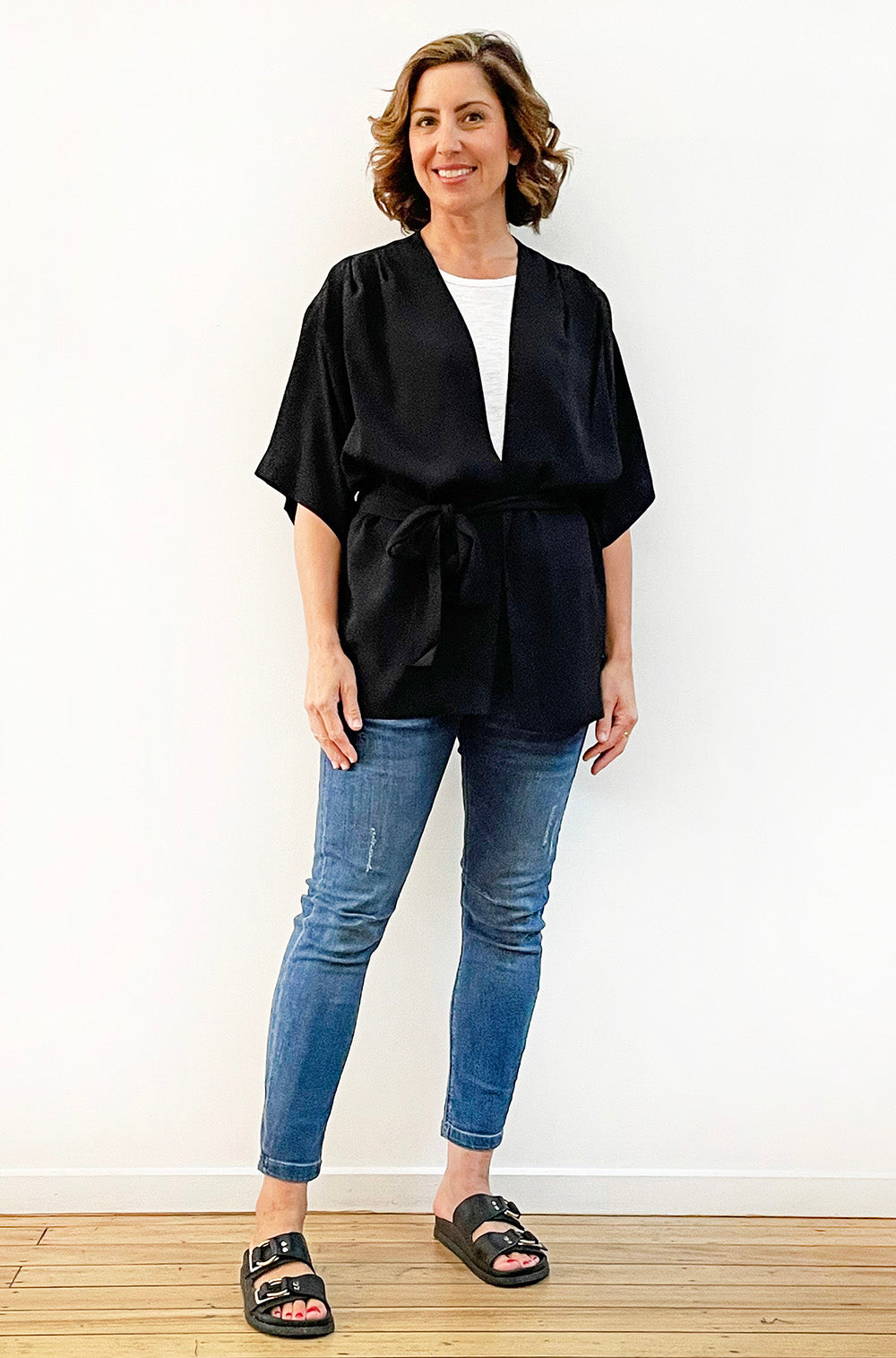 VISCOSE BELTED KIMONO BLACK