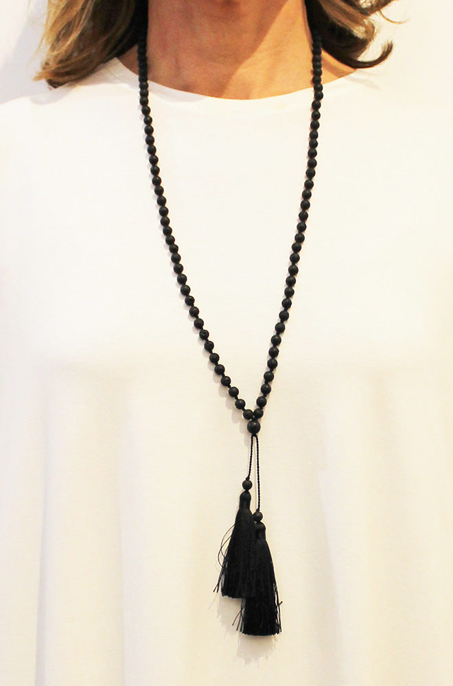 LAVA STONE TASSEL NECKLACE