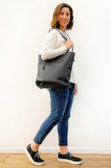 LEATHER EVERYDAY TOTE BAG BLACK