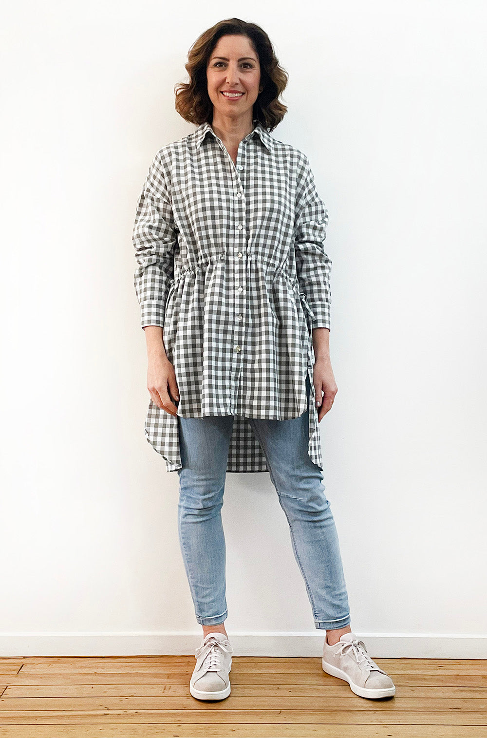 COTTON DRAWSTRING SHIRT KHAKI GINGHAM