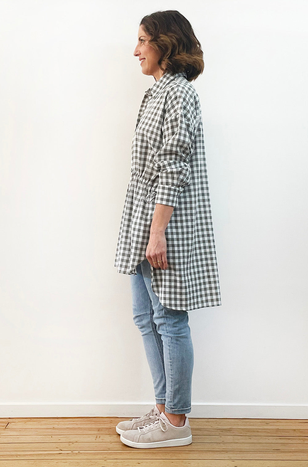 COTTON DRAWSTRING SHIRT KHAKI GINGHAM