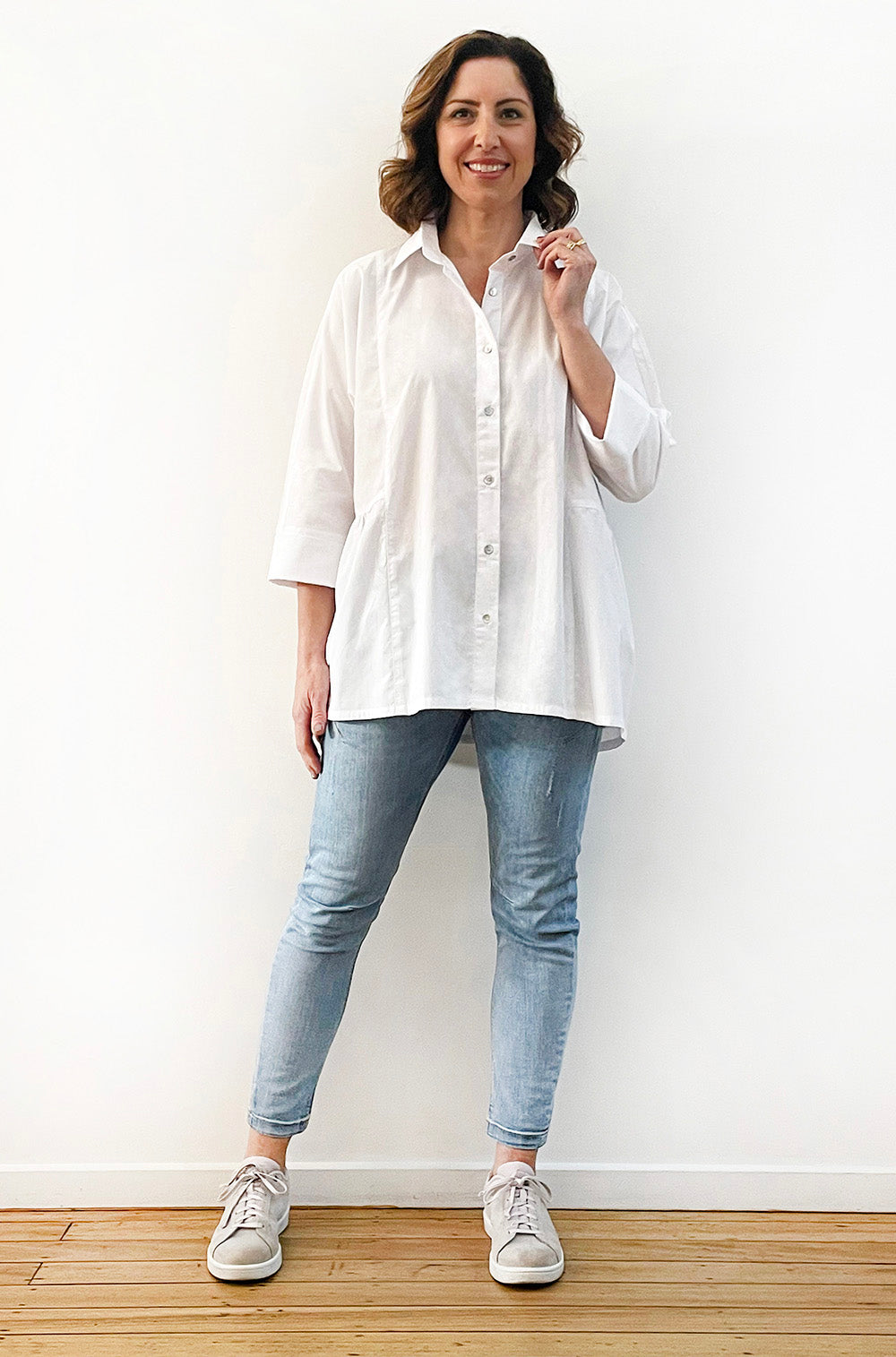 COTTON MAYGAR SLEEVE GATHERED SHIRT WHITE