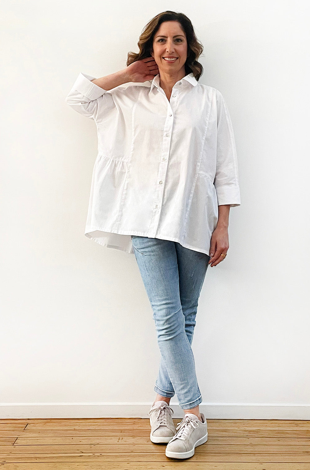 COTTON MAYGAR SLEEVE GATHERED SHIRT WHITE