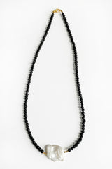 SINGLE FRESHWATER PEARL AND LAVA STONE NECKLACE