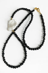 SINGLE FRESHWATER PEARL AND LAVA STONE NECKLACE