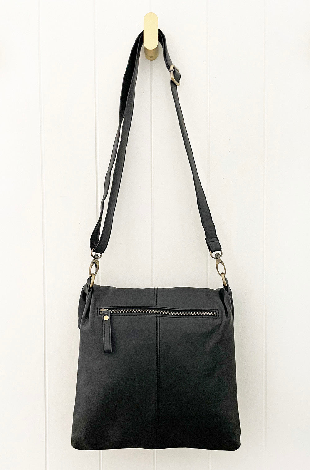 LEATHER FOLD OVER BAG BLACK